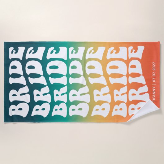 Serviette De Plage Mariée Dégradé Pastel Rétro Personnalisé (Devant)