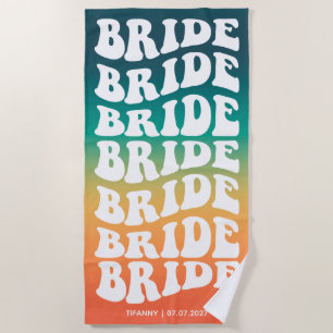 Serviette De Plage Mariée Dégradé Pastel Rétro Personnalisé