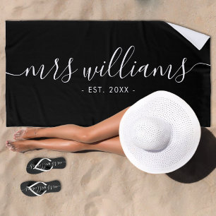 Serviette De Plage Mariée Mme Mariage Noir & Blanc