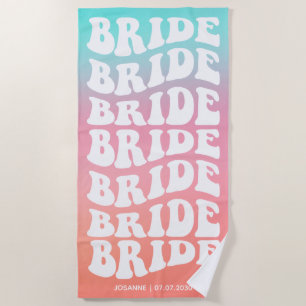 Serviette De Plage Mariée Rétro Rose Dégradé Aqua Personnalisé