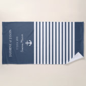 Serviette De Plage Marine Blanc Personnalisé Destination Mariage Fave (Devant)