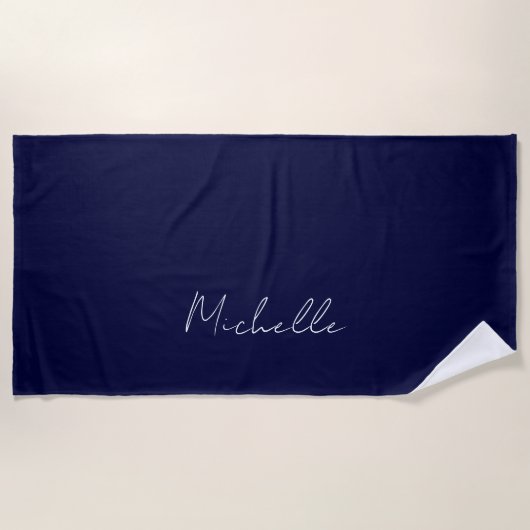 Serviette De Plage Marine Bleu Couleur Plaque Moderne Nom Propre Call (Devant)