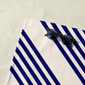 Serviette De Plage Marine bleu et beige cinq bandes motif (En situation)