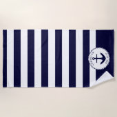 Serviette De Plage Marine Bleu et blanc Ancre de navire nautique (Devant)