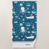 Serviette De Plage Marine Bleu et blanc Motif nautique (Devant)