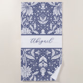 Serviette De Plage Marine bleu Floral Personnalisé William Morris Sty (Devant)
