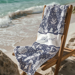 Serviette De Plage Marine bleu Floral Personnalisé William Morris Sty