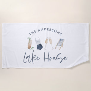 Serviette De Plage Marine bleu moderne script de champagne maison de 