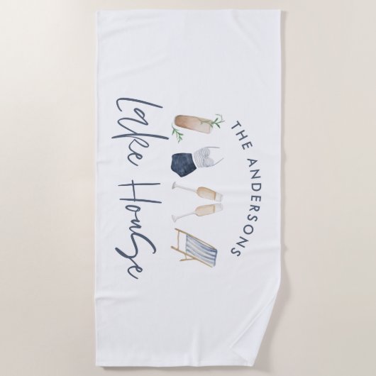 Serviette De Plage Marine bleu moderne script de champagne maison de  (Devant)