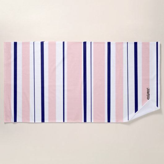 Serviette De Plage Marine bleue et rose (Devant)