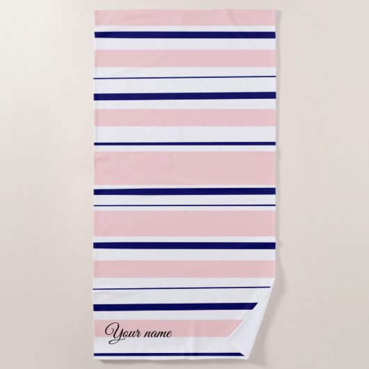 Serviette De Plage Marine bleue et rose (Devant)