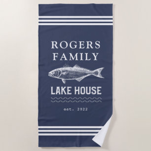 Serviette De Plage Marine Blue Custom Family Lake House