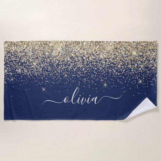 Serviette De Plage Marine Blue Gold Parties scintillant Girl Monogram (Devant)