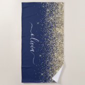 Serviette De Plage Marine Blue Gold Parties scintillant Girl Monogram (Devant)