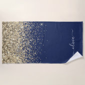 Serviette De Plage Marine Blue Gold Parties scintillant Girl Monogram (Devant)