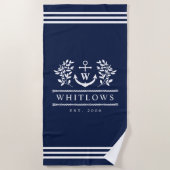 Serviette De Plage Marine Blue Greenery Nautique Monogram Lake House (Devant)