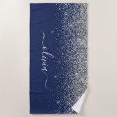 Serviette De Plage Marine Blue Silver Parties scintillant Girl Monogr (Devant)
