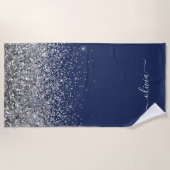 Serviette De Plage Marine Blue Silver Parties scintillant Girl Monogr (Devant)