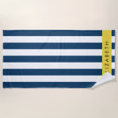 Serviette De Plage Marine Blue Stripes, Motif rayé, Votre nom (Devant)