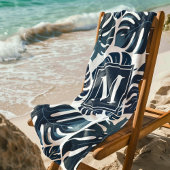 Serviette De Plage Marine Blue & White Monstera Monogram Beach Servie