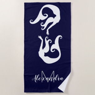 Serviette De Plage Marine côtière marine de sirène marine bleu blanc