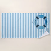 Serviette De Plage Marine de plage, Bleu rayé Personnalisé (Devant)