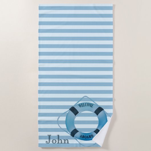 Serviette De Plage Marine de plage, Bleu rayé Personnalisé (Devant)