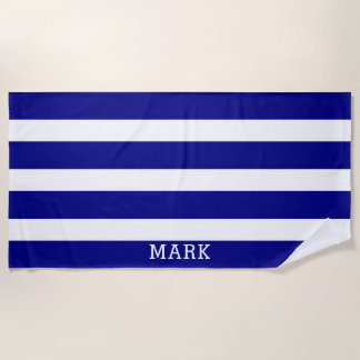 Serviette De Plage Marine et rayure nommée rayée blanche de cabane