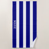 Serviette De Plage Marine et rayure nommée rayée blanche de cabane (Devant)