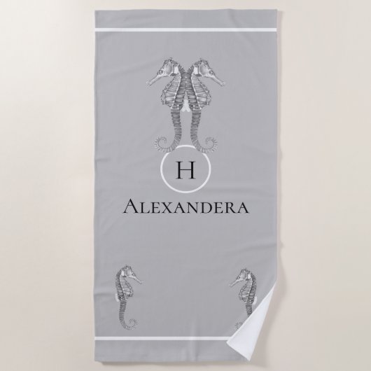 Serviette De Plage Marine Gris marine de l'hippocampe marine moderne (Devant)