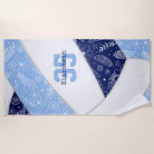 Serviette De Plage marine lt bleu boho floral doodle motif volleyball (Devant)