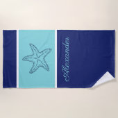 Serviette De Plage Marine moderne Côte Bleu Monogramme Turquoise Amid (Devant)