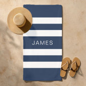 Serviette De Plage Marine moderne Elegant Blue Stripes Nom du Motif