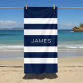 Serviette De Plage Marine moderne Elegant Blue Stripes Nom du Motif