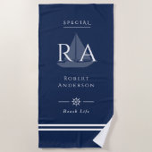Serviette De Plage Marine Monogramme Nautique (Devant)