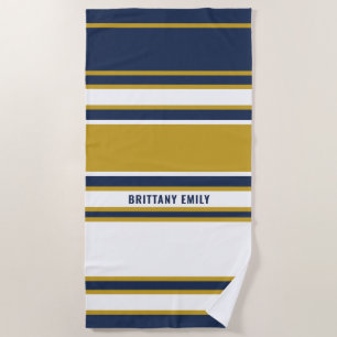 Serviette De Plage Marine White Gold Stripes Motif Personnalisé