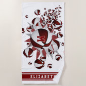 Serviette De Plage maroon basketballs stars filles monogrammed (Devant)