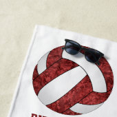 Serviette De Plage maroon blanc équipe couleurs cadeaux volleyballs g (En situation)