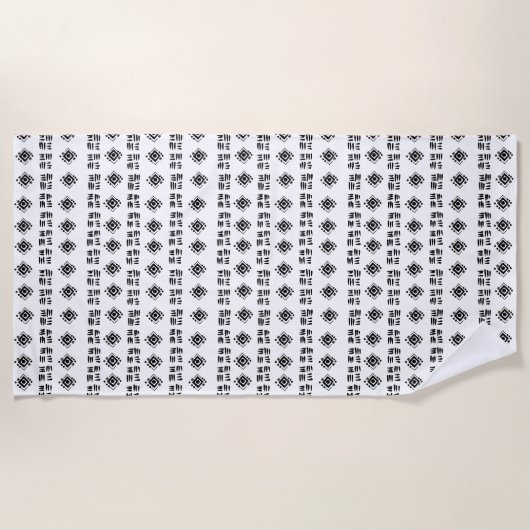 Serviette De Plage Marques ethniques en noir blanc (Devant)