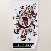 Serviette De Plage marron noir basketballs stars filles monogrammed (Devant)