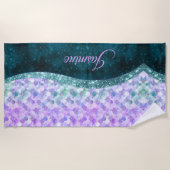 Serviette De Plage Masque de peau de sirène turquoise argent faux par (Devant)