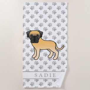 Serviette De Plage Mastiff Anglais Fawn Chien de Dessin Animé Mignon