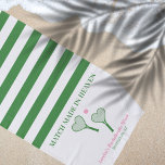 Serviette De Plage Match Fabriqué en Ciel Tennis Bachelorette Faveurs<br><div class="desc">Vous recherchez la faveur parfaite de la fête de bachelorette pour commémorer votre week-end avec vos culs? Ne cherchez pas plus loin que nos serviettes de plage personnalisées, avec le nom de la mariée, l'endroit où tout s'est passé, et le slogan ludique "Match Made in Heaven". Avec un design élégant...</div>