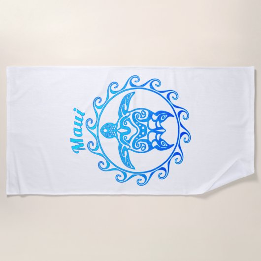 Serviette De Plage Maui, tortue tribale bleue de l'océan (Devant)