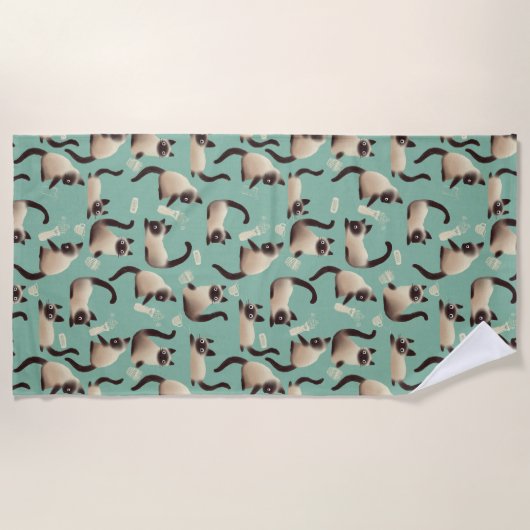 Serviette De Plage Mauvais chats siamois frapper des trucs (Devant)