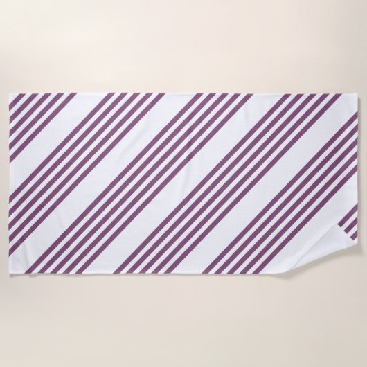 Serviette De Plage Mauve violet blanc cinq bandes motif (Devant)