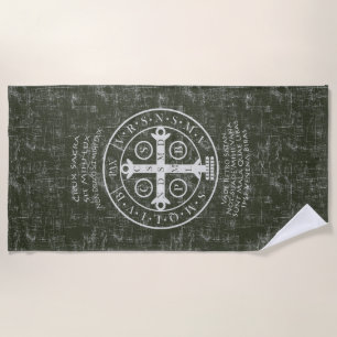 Serviette De Plage Médaille Saint Benoît avec prière latine