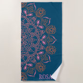 Serviette De Plage Médaillon Boho Mandala moderne en Turquoise Person (Devant)
