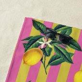 Serviette De Plage Mediterranean Vintage Lemons Pink Stripes Name (En situation)