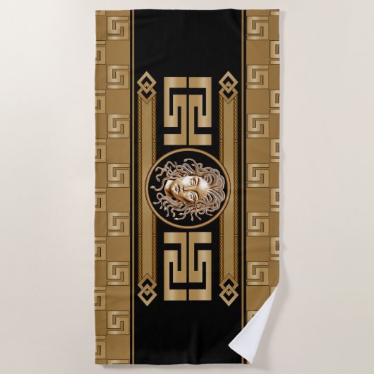 Serviette De Plage Medusa Luxe Noir & Or (Devant)